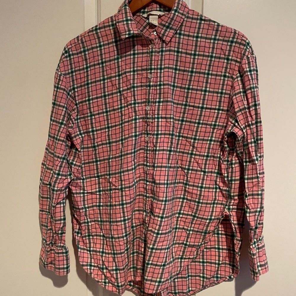 H&M Pink and Green Plaid Casual Shirt